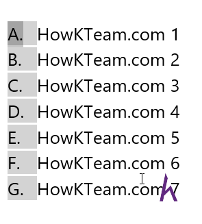 Kết quả sau khi chọn kiểu Numbering 