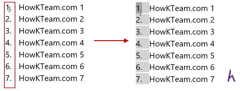 Kết quả khi thao tác với chức năng Numbering