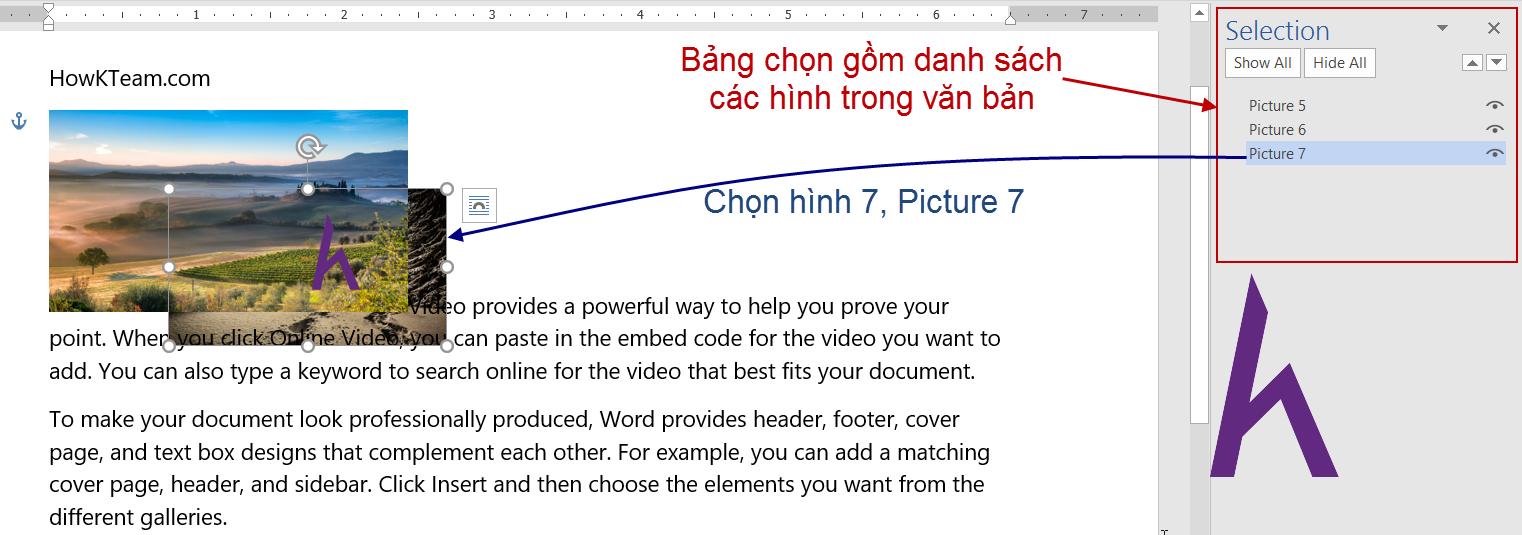 Thao tác chọn hình cần từ thanh công cụ Selection