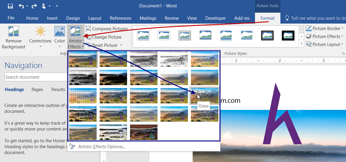 Định vị và thao tác với chức năng Artistic Effects