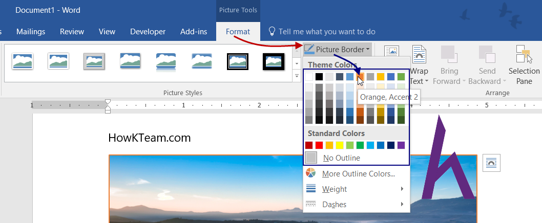 Định vị và thao tác chức năng Picture Border