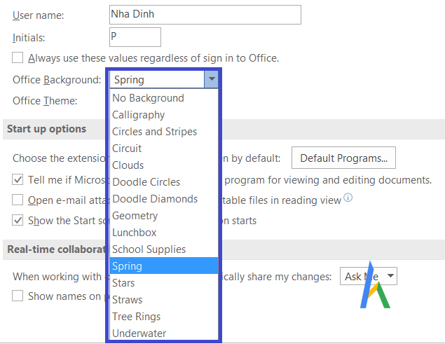 Danh sách các Office Background có thể thay đổi